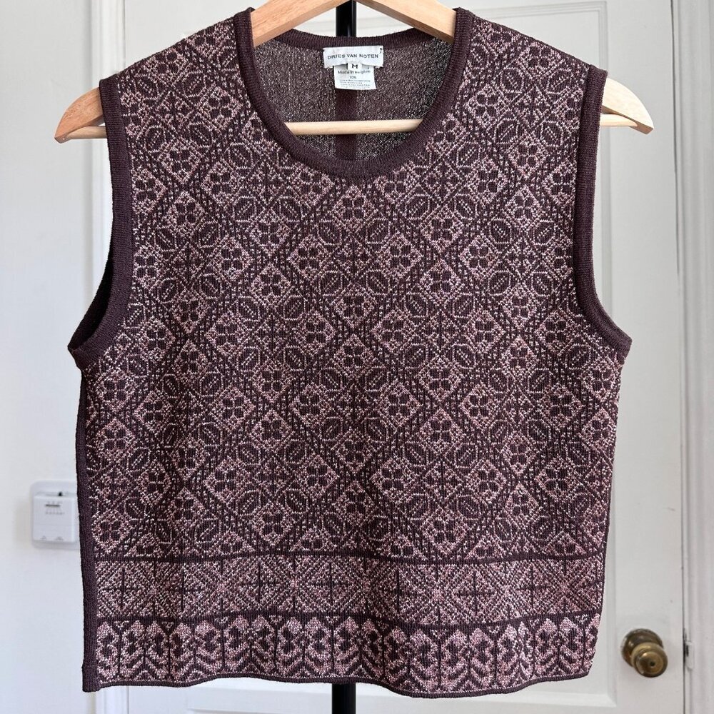 VTG Dries Van Noten Women's Sweater Vest Wool Blend Sparkly Stretch, Size M